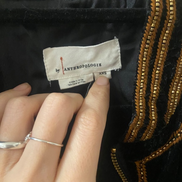 Anthropologie jacket velvet black bomber red xxs beaded - Picture 3 of 6